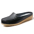 【ZOSR】Half Shoes Women Korean Style Leather Flat Shoes for Women Big Size 35-43 Slip on Loafers Korean White Shoes Ballet Ladies Nurse Shoes Fashion Women Mules Croc. 