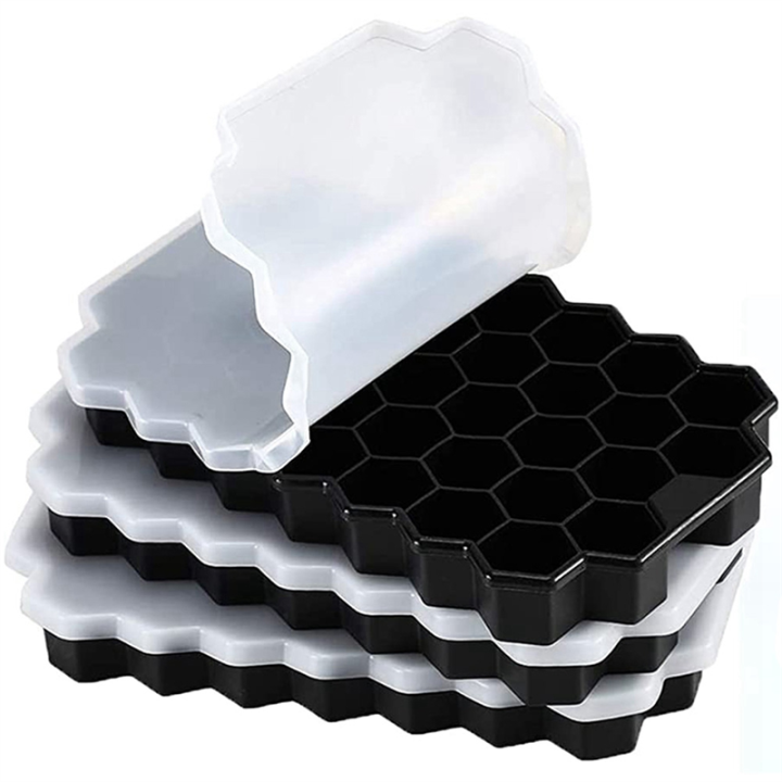 LKPCIGCXM 3 Pack Silicone Small Ice-Cube Trays with Removable Lid, Easy-Release & Flexible Hexagonal 37-Ice-Cube Molds
