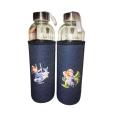 Transparent Glass Unicorn Water Bottle With Blue Sleeve Cover 300 ml. 