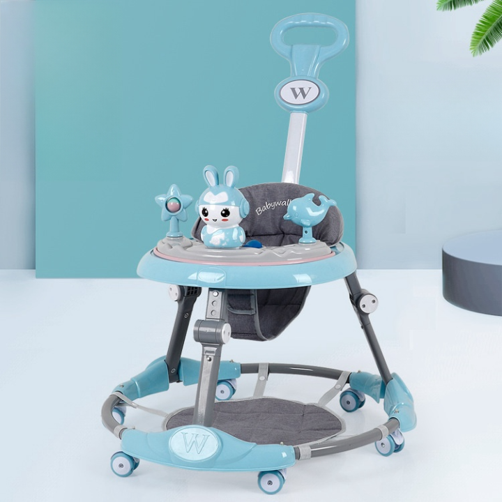 Multifunctional Baby Walker | Convertible to Kids Rocker | Push Silent wheel | Foot pad | Push Baby Stroller | Music | Convertible Eating Table | Height Gear Adjustable | Walker Baby 6-18months | LANKA MARKET | ES-808Q | LMBLUE