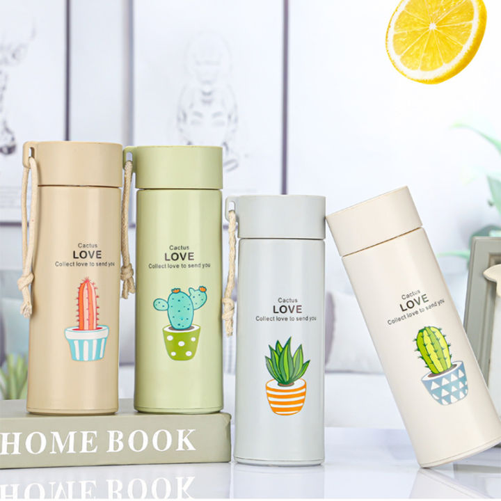 Cactus Motif Drinking Bottle, 450ml Glass Material - Unique cactus bottle
