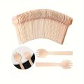 100pcs Wooden fork mini fork 4-inch small fork large appetizer compostable fork tableware mini cutlery cake. 
