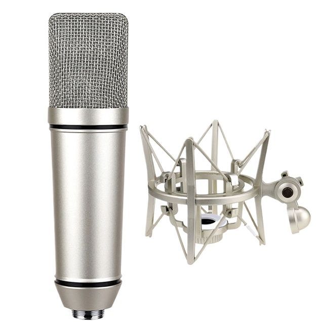 Professional Studio Record Condenser Microphone U87 With Shock Mount, XLR to 3.5mm Audio cable, Mic Foam For Mobile Computer laptop Gaming Podcast Silver Reference Quality Condenser Microphone, Large Diaphragm Recording mic