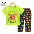 Yfashion 2pcs Boys Cotton Pajamas Set Short Sleeve Trousers Suit Air Conditioning Clothes For 1-6 Years Old Kids. 