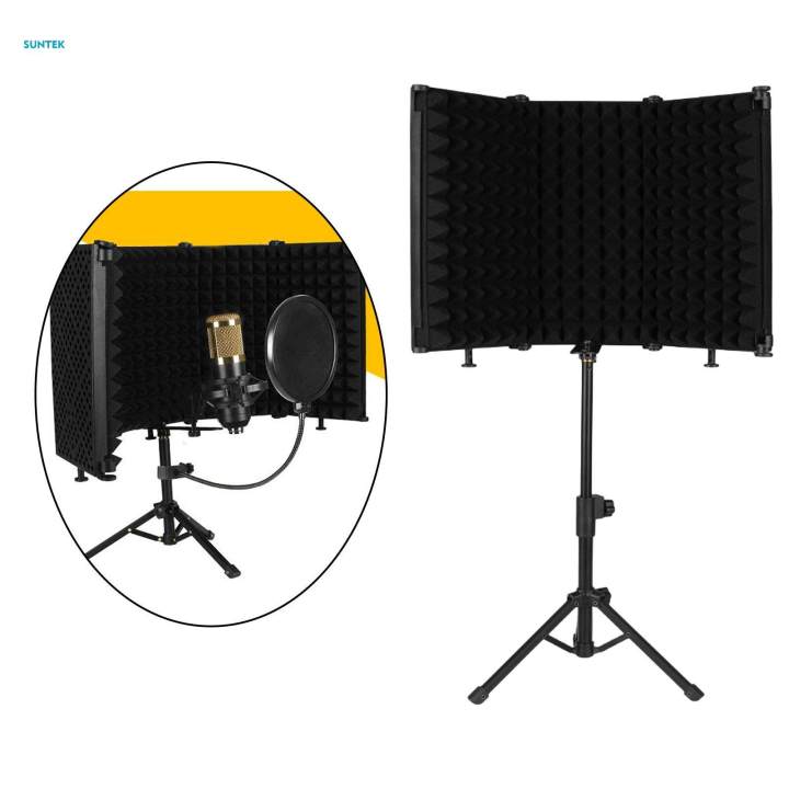 Studio Microphone Isolation Shield Sound Windshield Mic Sound Absorbing Foam Acoustic Sound Shield for Broadcasting Condenser Mic Podcasts - 3 Panels