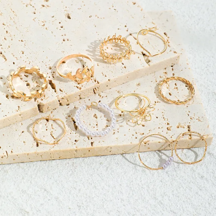 10Pcs/Set%20Fashion%20Geometric%20Adjustable%20Open%20Ring%20Women%20Elegant%20Party%20Rings%20Jewelry%20Pearl%20Flower%20Leaf%20Vine%20Ring%20Set%20-%20Image%205