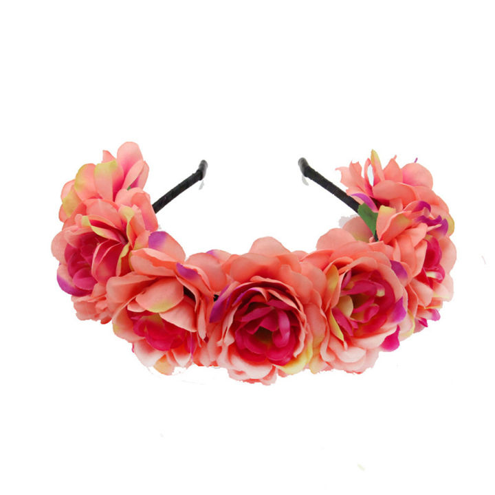 Fashion%20Women%20Bride%20Flowers%20Headband%20Mexican%20Style%20Rose%20Flower%20Crown%20Hairband%20Ladies%20Elastic%20Beach%20Hair%20Accessories%20Headband%20-%20Image%203