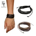 Sunny Fashion Unisex Multi-layer Faux Leather Braided Rope Bracelet Bangle Wrist Gift. 