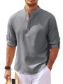 Cotton Linen Men's Long-Sleeved Shirts Spring Autumn Solid Color Stand-Up Collar Casual Beach Style Plus Size S-5XL. 