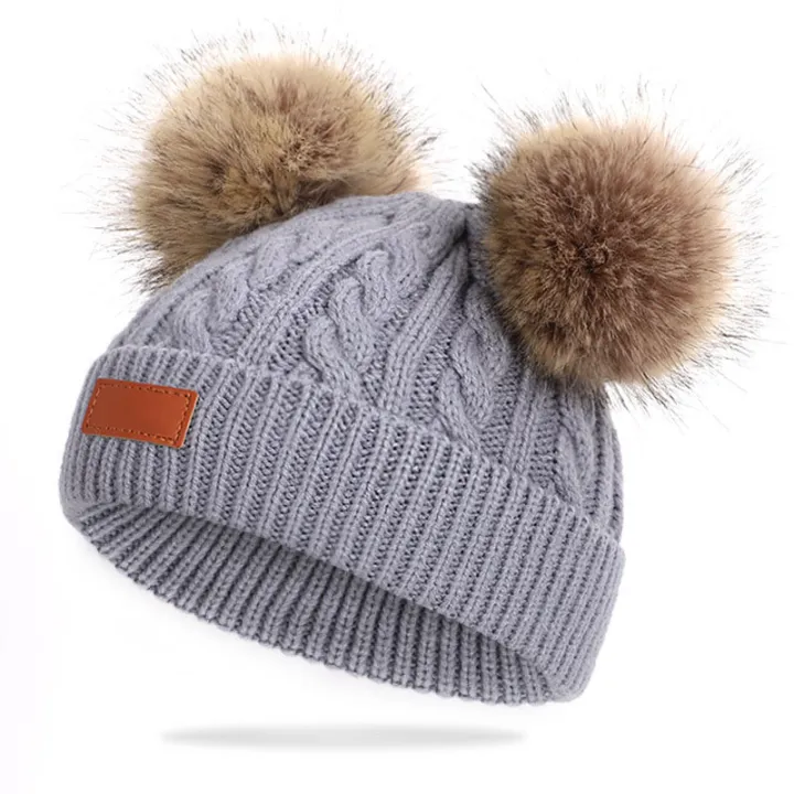 Cute%20Double%20Wool%20Pompom%20Baby%20Hat%20Children%20Cap%20Warm%20Autumn%20Winter%20Hats%20For%20Kids%20Boys%20Girls%20Knitted%20Warmer%20Beanie%20Caps%20Bonnet%20-%20Image%204