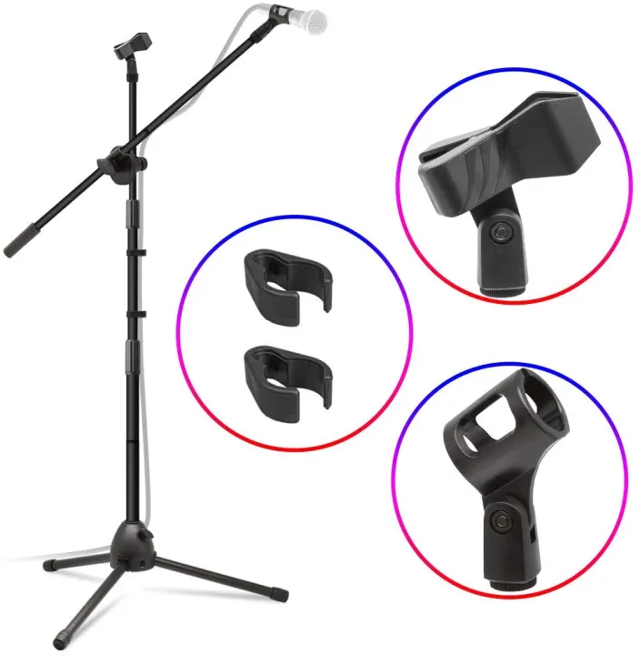 Microphone%20Stand,%20Heavy%20Duty%20Adjustable%20Collapsible%20Tripod%20Boom%20Mic%20Stands%20with%202%20Mic%20Clip%20Holders%20for%20Performance,%20Karaoke%20Singing,%20Speech,%20Wedding,%20Stage%20and%20Outdoor%20Activity%20-%20Black%20-%20Image%203