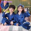 Long-sleeve Pajama Set Kids Silk Pajama Set for Boys Girls Long Sleeve Top Pants Sleepwear Kit 3-14 Years Southeast Asian Style Kids Pajama Set. 