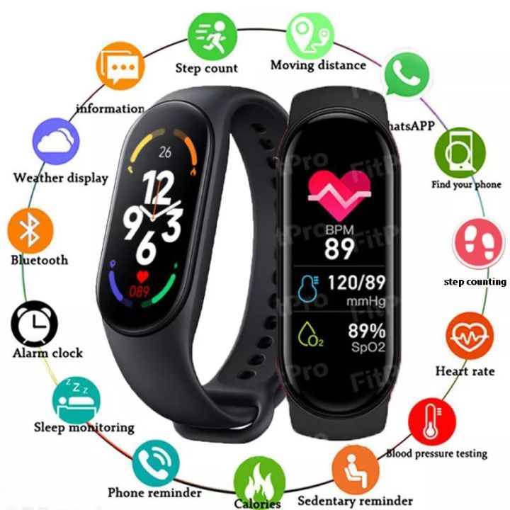 M7 Smart Band 7 - Fitness Bracelet Heart Rate Monitor Multi Sports Mode Watch for Mobile Men Women Gents Ladies Unisex (Features M4 M5 M6 116 Plus Y68 D13 D20 Y78 120 Plus F8 W34 T55 i7 i8 Pro Max T500 HW67 HW7 HW8) 178258634 STYLES-CMB (PVT) LTD