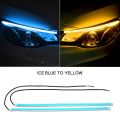 2x Ultrafine DRL 30 45 60cm Daytime Running Light Flexible Soft Tube Guide Red White Turn Signal Yellow Waterproof Car LED Strip-Ice Blue to Yellow-60cm(23.62inch). 