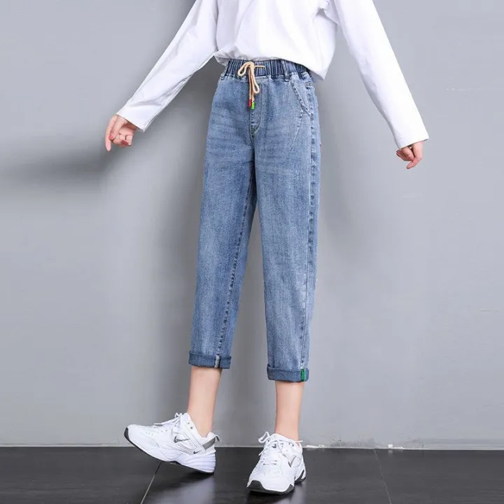 Women's%20Elastic%20Waist%20Jeans%202024%20Spring%20and%20Summer%20New%20Light%20Blue%20Small%20Dad%20Harem%20Pants%20-%20Image%208
