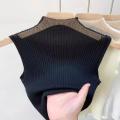 See-Through Halter Knitwear Korean Fashion Mesh Sleeveless Sleeveless T-Shirt Knitted Elastic Women's Sweater Tops for Casual Wear Summer Fashion Women's Clothing Party Outfit Streetwear. 