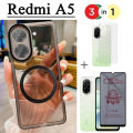 Redmi A5 Case Magnetic Sticker Shockproof Phone Case for Redmi A4 A3 14C 3in1 Tempered Glass Screen Protector+back film. 