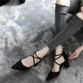 Chunky Heel Sandals for Female Students Summer 2024 New Pump Strap Buckle Pointed-Toe Girl High Heels Korean Style All-Match. 