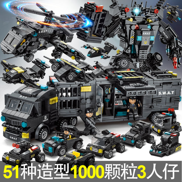 Lele Brothers 8577 Hot-Selling Black Hawk SWAT  Series Mecha Building Blocks Assembly Boys' Toy Gift Box Cross-Border