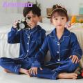 Long-sleeve Pajama Set Kids Silk Pajama Set for Boys Girls Long Sleeve Top Pants Sleepwear Kit 3-14 Years Southeast Asian Style Kids Pajama Set. 