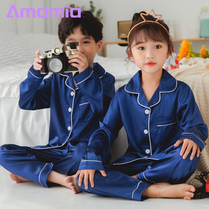 Long-sleeve%20Pajama%20Set%20Kids%20Silk%20Pajama%20Set%20for%20Boys%20Girls%20Long%20Sleeve%20Top%20Pants%20Sleepwear%20Kit%203-14%20Years%20Southeast%20Asian%20Style%20Kids%20Pajama%20Set%20-%20Image%202