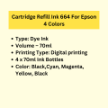 Cartridge Refill Ink 664 For Epson 4 Colors. 