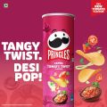 Pringles Tangy Tomato Twist 102g | Potato Chips | Tangy Tomato with a Twist of Sweet & Spicy Salsa Flavour | Crispy Snack | Crunchy Snack food for Movies, Games & More | On-the-Go Can (FROM INDIA) SAB. 