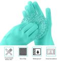 Magic Silicone Dishwashing Gloves with Built In Scrubber Heat Resistant Reusable Anti Slip Cleaning Gloves for Kitchen Car Bathroom and Pet Grooming. 