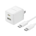 Baseus Palm Fast Charger C+U 20W/30W US with Mini White Cable USB-C to USB-C 60W 1m. 