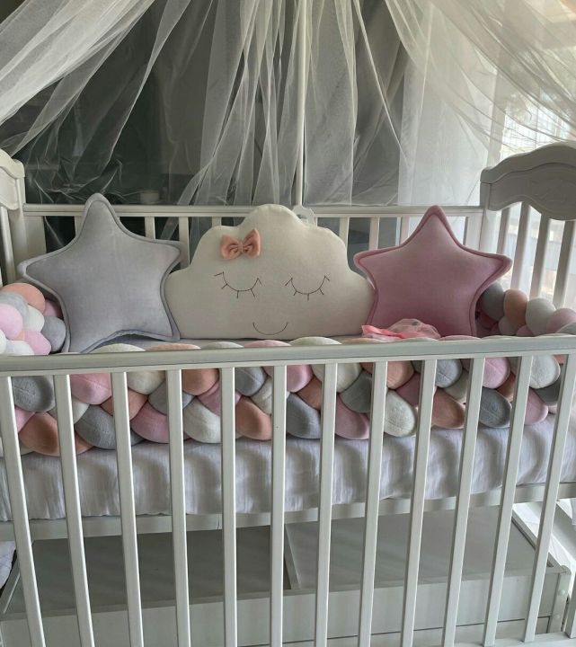 Baby%20cot%20Braided%20bumper%20,Cloud%20pillow%20with%20Bear%20Cot%20mobile%20%20Bedding%20set%20for%20a%20baby%20boy.%20-%20Image%202