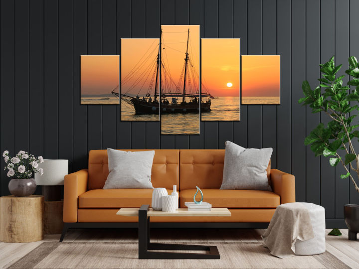 Five (5)Pieces Modern (5 feet) Home Decor Wall Art Picture Framed - Sailing Boat