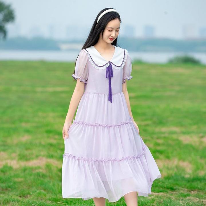Girl Dress Summer Middle School Student Chiffon Dress Junior High School  Student Skirt Female Older Children 13 Years Old 15 Sweet Fairy Dress
