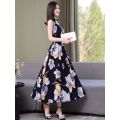 Summer Noil Poplin Dress Large Size Loose Floral Mid-Length Sleeveless Suspender Skirt Outer Wear Bottoming Vest Long Skirt for Women. 