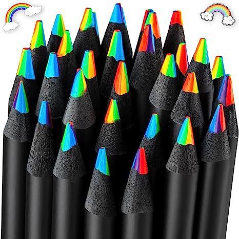 1/5/10Pcs 7-color Colored Pencils Black Wood Rainbow Pen Creative Graffiti Painting Rainbow Pencil
