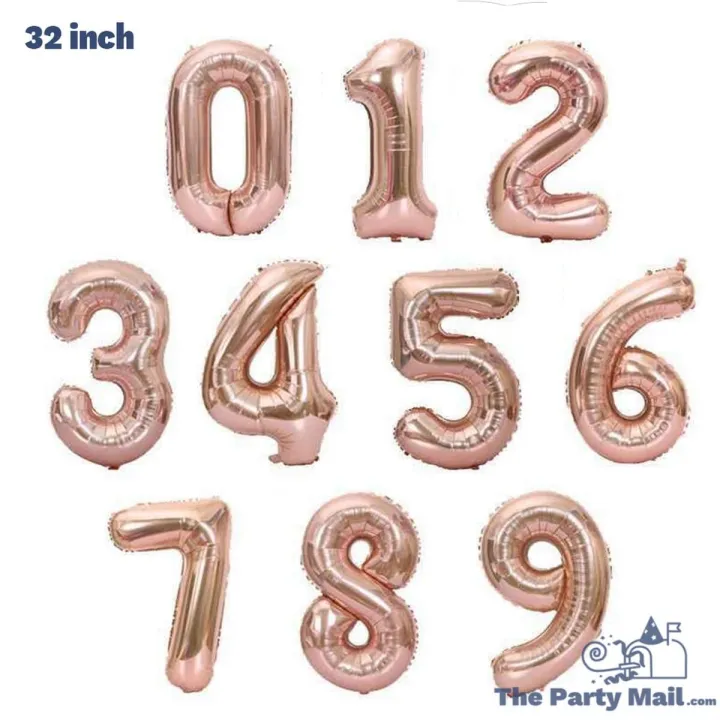 80CM / 32 inch GIANT ROSE GOLD / PINK foil Number BALLOONS, Birthday Party, Anniversary, Wedding Balloon