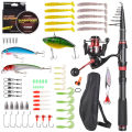 bellylady Carbon Fiber Fishing Rod Kit With Fishing Reel Line Lure Hook Carry Bag Fishing Gear For Saltwater Freshwater. 