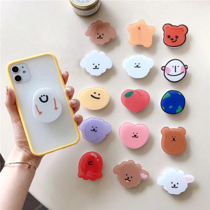 Korean Cartoon Bear Puppy Griptok Phone Grip Holder Folding Stand Universal Cute Support Telephone for IPhone 14 Samsung Bracket