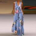 ZANZEA Summer Womens Summer Floral Printed Beach Dress Ladies Long Vest Maxi Dresses. 