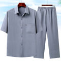 Summer Ice Silk Shirt Men's Short Sleeve Middle-Aged and Elderly Dad Summer Wear Suit Old Grandpa Summer Clothes Men's Long Sleeve. 