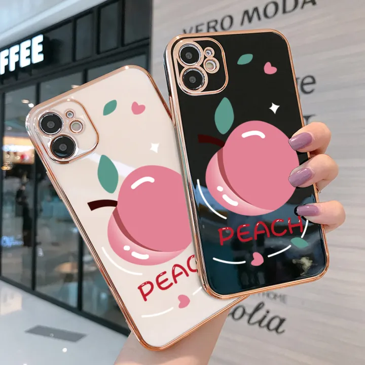 Luxury%206D%20Plating%20Case%20for%20iPhone%20X%20Phone%20Cases%20Cartoon%20Simple%20Peach%20Side%20Print%20Soft%20Silicone%20Square%20Back%20Cover%20-%20Image%203