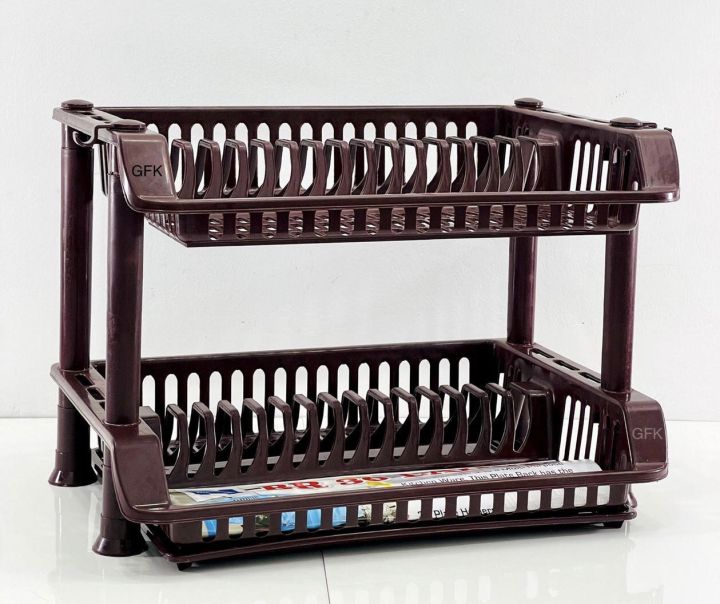 Plate Holder / Dish Rack With Hooks 2 Layers Multi-Purpose Kitchen Organizer - Large