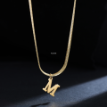Asuwish A-Z Alphabet Gold Plated Stainless Steel Pendant Necklace for Wo men Snake Chain Initial Letter Clavicle Necklaces Collar Jewelry. 