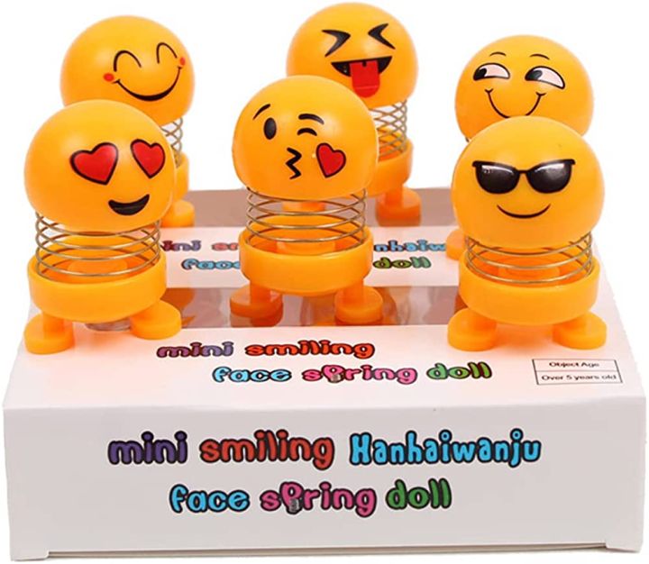 6 PCS Car Dashboar Emoji Spring Smile Face Dancing Dolls,Car Interior Decoration Cute Shaking Head Dolls, Creative Shaking Head Spring Dancing Doll Toy for car Dashboard/Home/Desktop Decoration/Kids Toys（6 Pack）