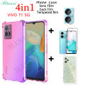 BLKNAIM (4-in-1) For VIVO T1 5G Case Anti-fall Color Mobile Phone case + Full Screen Tempered Glass Film + Carbon Fiber Back Film + Lens Film. 