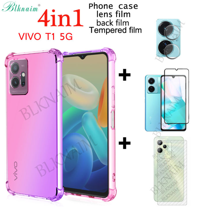 BLKNAIM%20(4-in-1)%20For%20VIVO%20T1%205G%20Case%20Anti-fall%20Color%20Mobile%20Phone%20case%20+%20Full%20Screen%20Tempered%20Glass%20Film%20+%20Carbon%20Fiber%20Back%20Film%20+%20Lens%20Film%20-%20Image%202