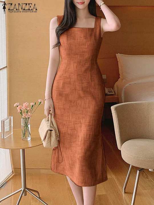 ZANZEA%20Women%20Elegant%20Casual%20Slim%20Dresses%20Mermaid%20Long%20Dress%20Fashion%20Sleeveless%20Square%20Neck%20Evening%20Dress%20Wedding%20Robes%20Vestidos%20-%20Image%202