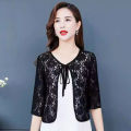 DESCENTE Lace Jacket Boho Floral Embroidered Lace-up Shawl Jacket for Women Stylish Sun Protection Coat with Hollow Out Design Perfect for Fall Spring Seasons Women Lace Jackets. 