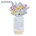 New Year Calendar 2024 Floral Desk Calendar with Wooden Base Monthly Planner for New Year Premium Quality Paper Desktop Decoration Buyers' Favorite. 