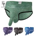 Longjiang Men Wide Waistband Briefs 3D Elephant Nose Solid Color Mid Waist Panties Underpants. 