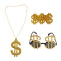 【HOT】 3Pcs/Set Shiny Golden Dollar Sign Money Pendant Necklace Glasses Ring Men’S Funny Pimp Gangster Rapper Fancy Costume Prop. 